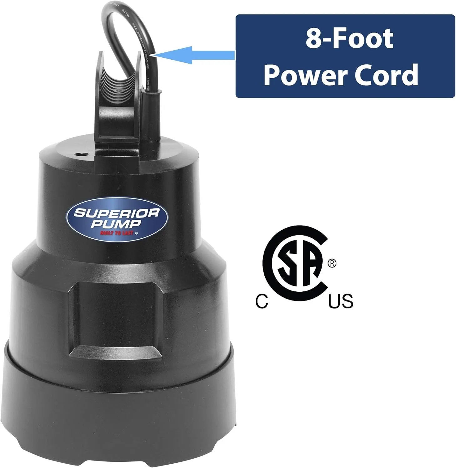 Superior Pump 91014 1/4 HP High Flow Thermoplastic Utility Pump, Black