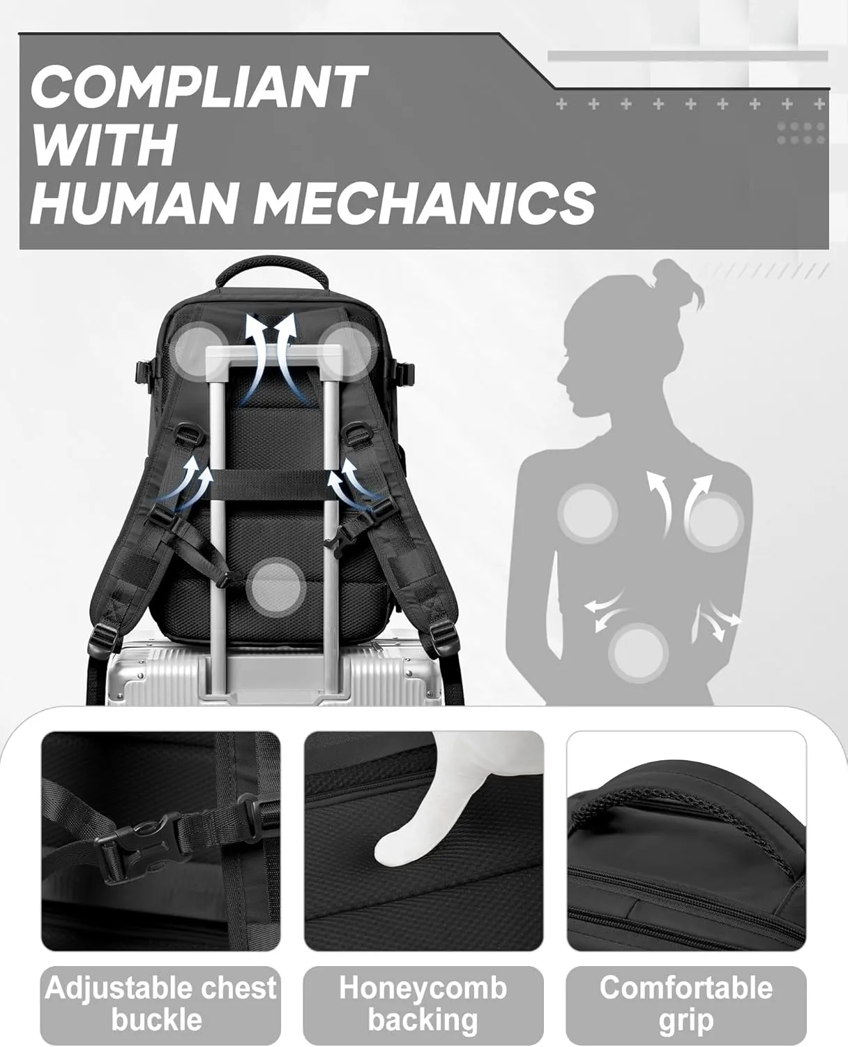 suwasp Vacuum Compression Backpack, 45L Expandable Travel Backpack with Electric Vacpack Pump, Travel Vacuum Bags with Shoe Compartment/17inch Laptop Compartment/USB Port, Black