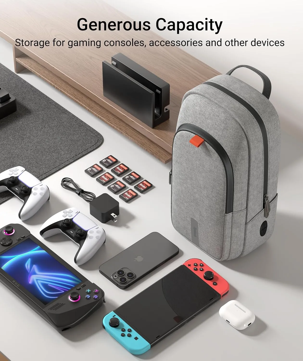 Syntech Carrying Case Compatible with Steam Deck OLED/ROG Ally X/Legion Go S, Sling Bag for Nintendo Switch 2/PS Portal, Portable Travel Bag for Consoles & Accessories with Large Storage Space, Gray