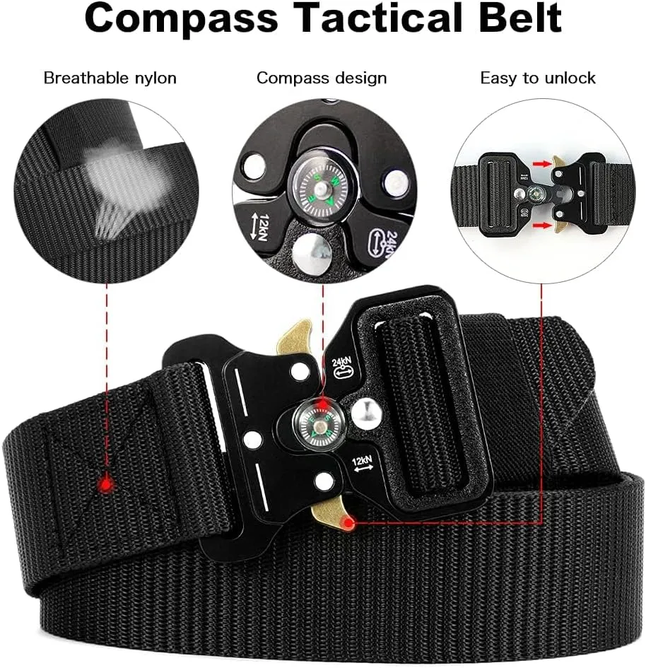 Tactical Belts for Men 4 Pack, Compass Military Web Belt, Heavy-Duty Quick-Release Metal Buckle Riggers Belt for Men