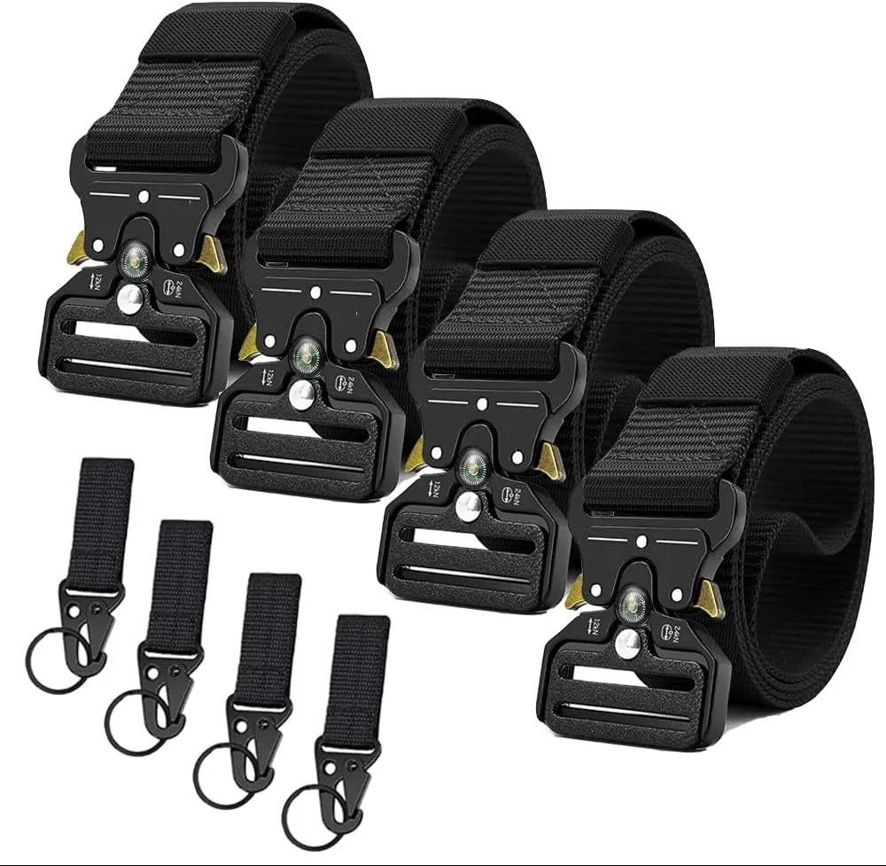 Tactical Belts for Men 4 Pack, Compass Military Web Belt, Heavy-Duty Quick-Release Metal Buckle Riggers Belt for Men