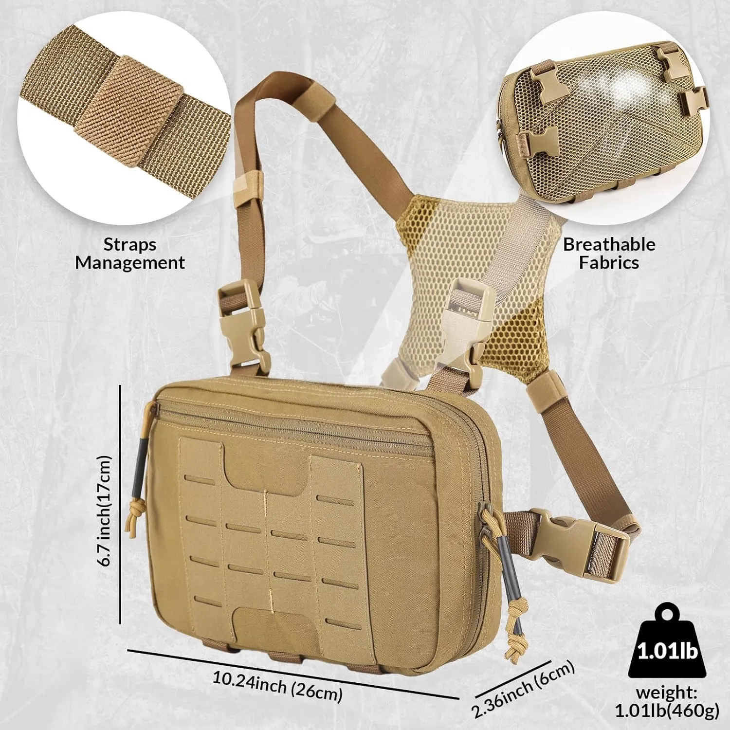 Tactical Chest Pack 2L Utility Molle Chest Rig CCW Chest Pouch Hiking Hunting Fishing Running Bag EDC Outdoor Pack