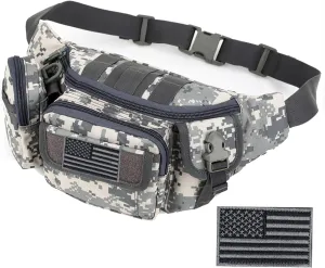 Tactical Fanny Packs, Military Waist Bag Utility Hip Belt Bags for Hiking Climbing Fishing Cycling Hunting with U.S Patch (ACU)