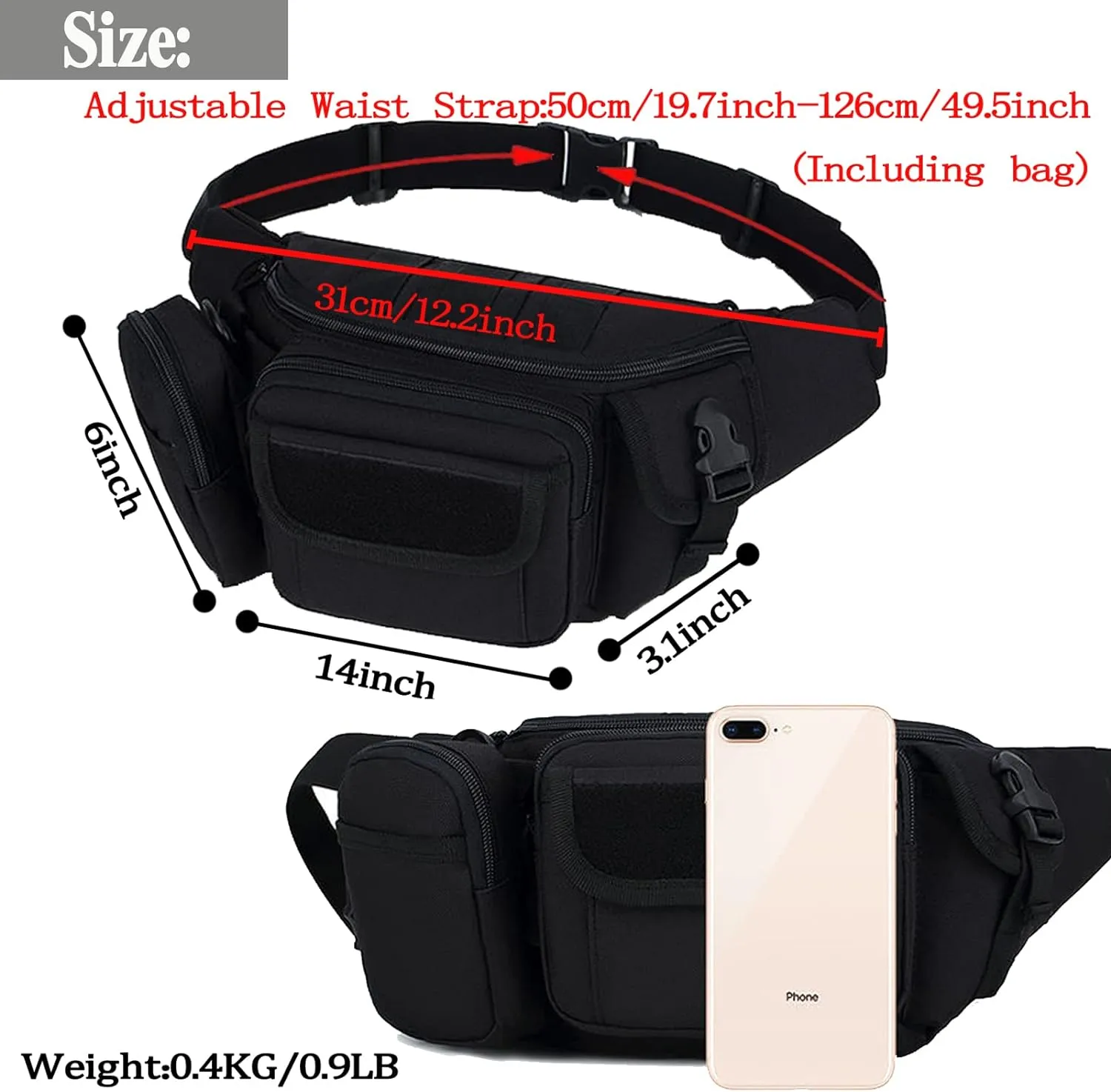 Tactical Fanny Packs, Military Waist Bag Utility Hip Belt Bags for Hiking Climbing Fishing Cycling Hunting with U.S Patch (ACU)
