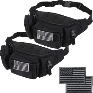Tactical Fanny Packs, Military Waist Bag Utility Hip Belt Bags for Hiking Climbing Fishing Cycling Hunting with U.S Patch (Black Black)