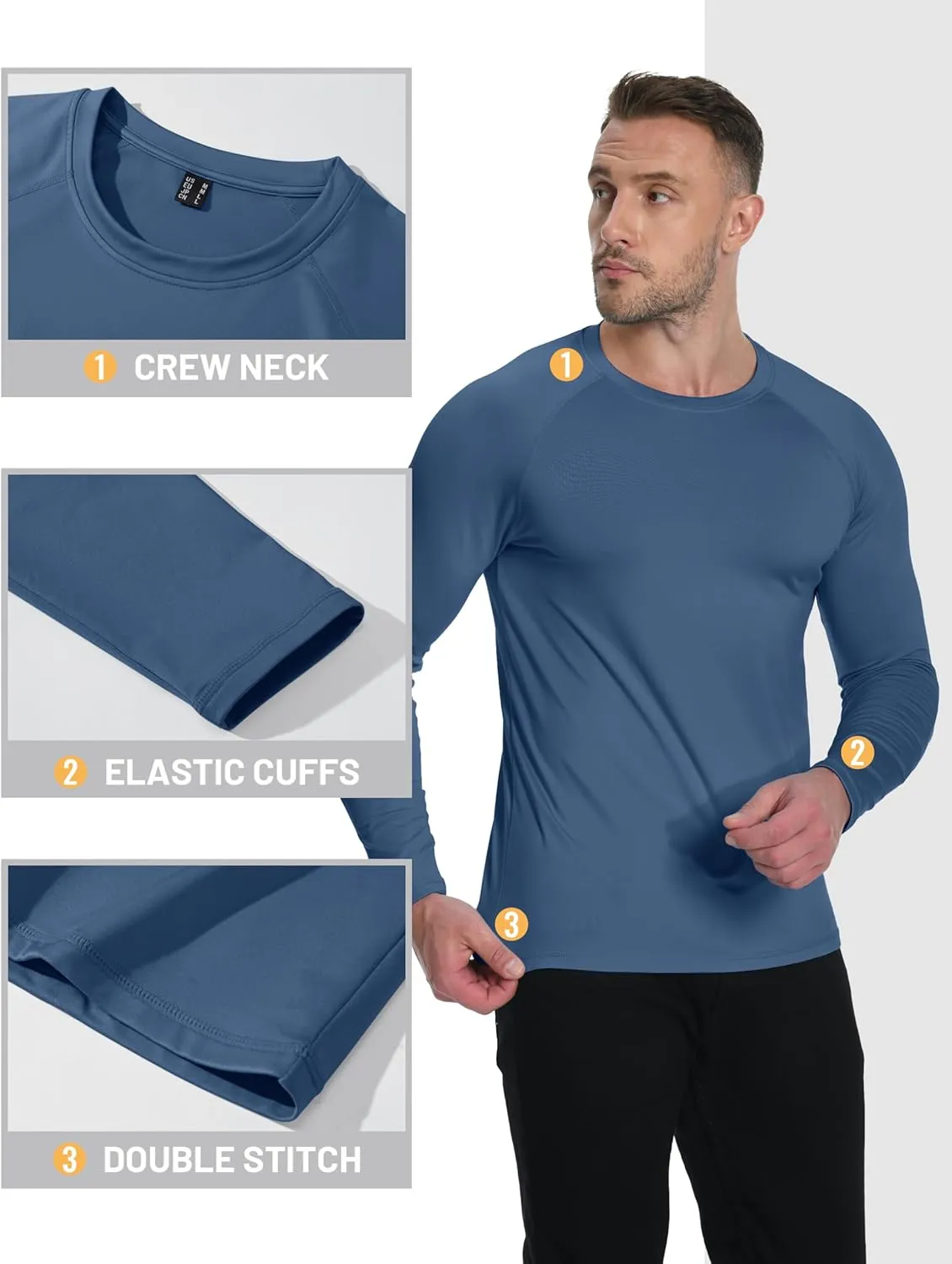 TACVASEN Mens Lightweight Thermal Shirt Fleece Lined Base Layer Long Sleeve Undershirts Crewneck Workout Tops