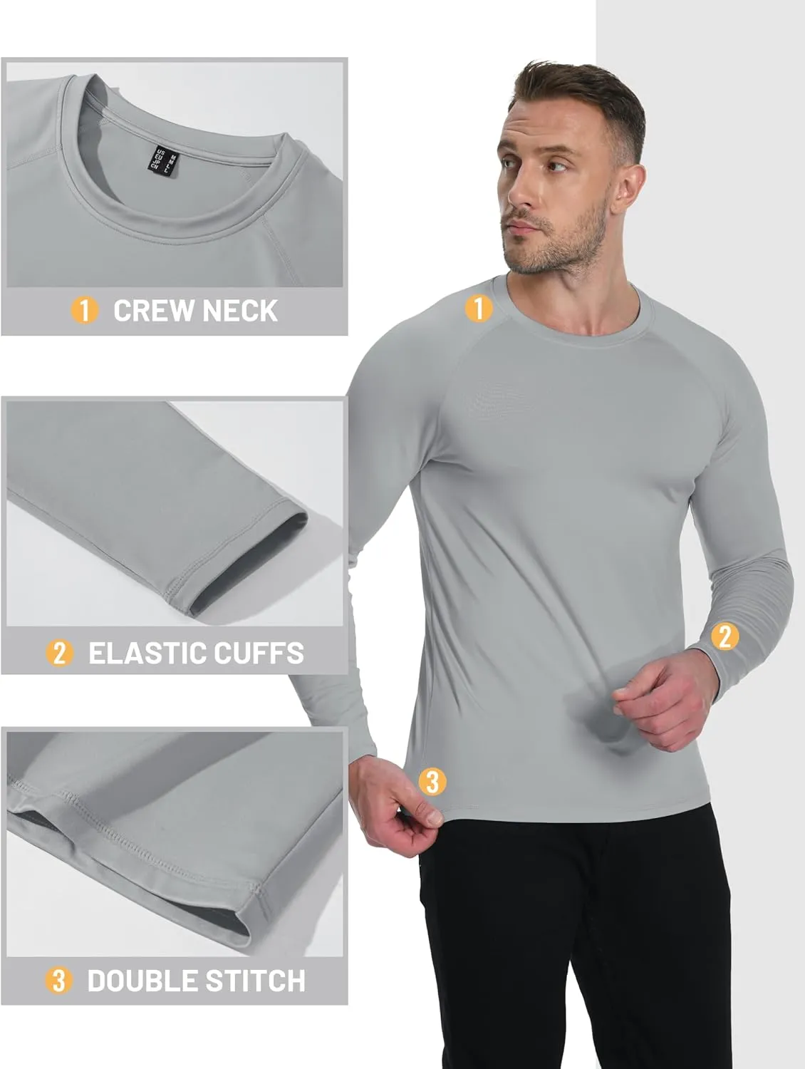 TACVASEN Mens Lightweight Thermal Shirt Fleece Lined Base Layer Long Sleeve Undershirts Crewneck Workout Tops