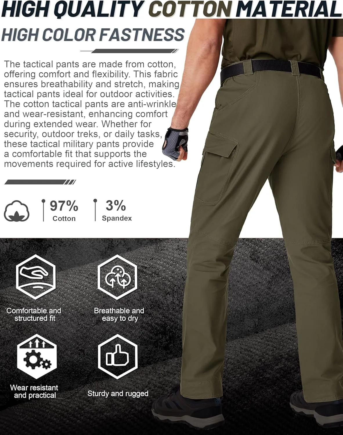 TACVASEN Men's Tactical Cargo Pants, Cotton 9 Pockets Work Pants, Stretch Hiking Pants, Lightweight Outdoor Workout Pant