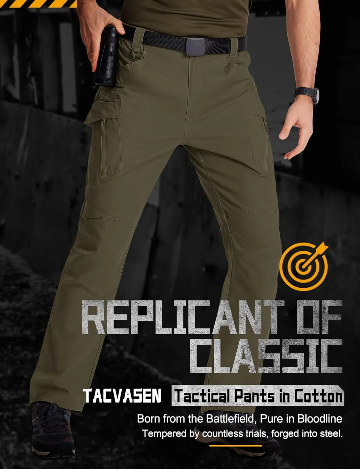 TACVASEN Men's Tactical Cargo Pants, Cotton 9 Pockets Work Pants, Stretch Hiking Pants, Lightweight Outdoor Workout Pant