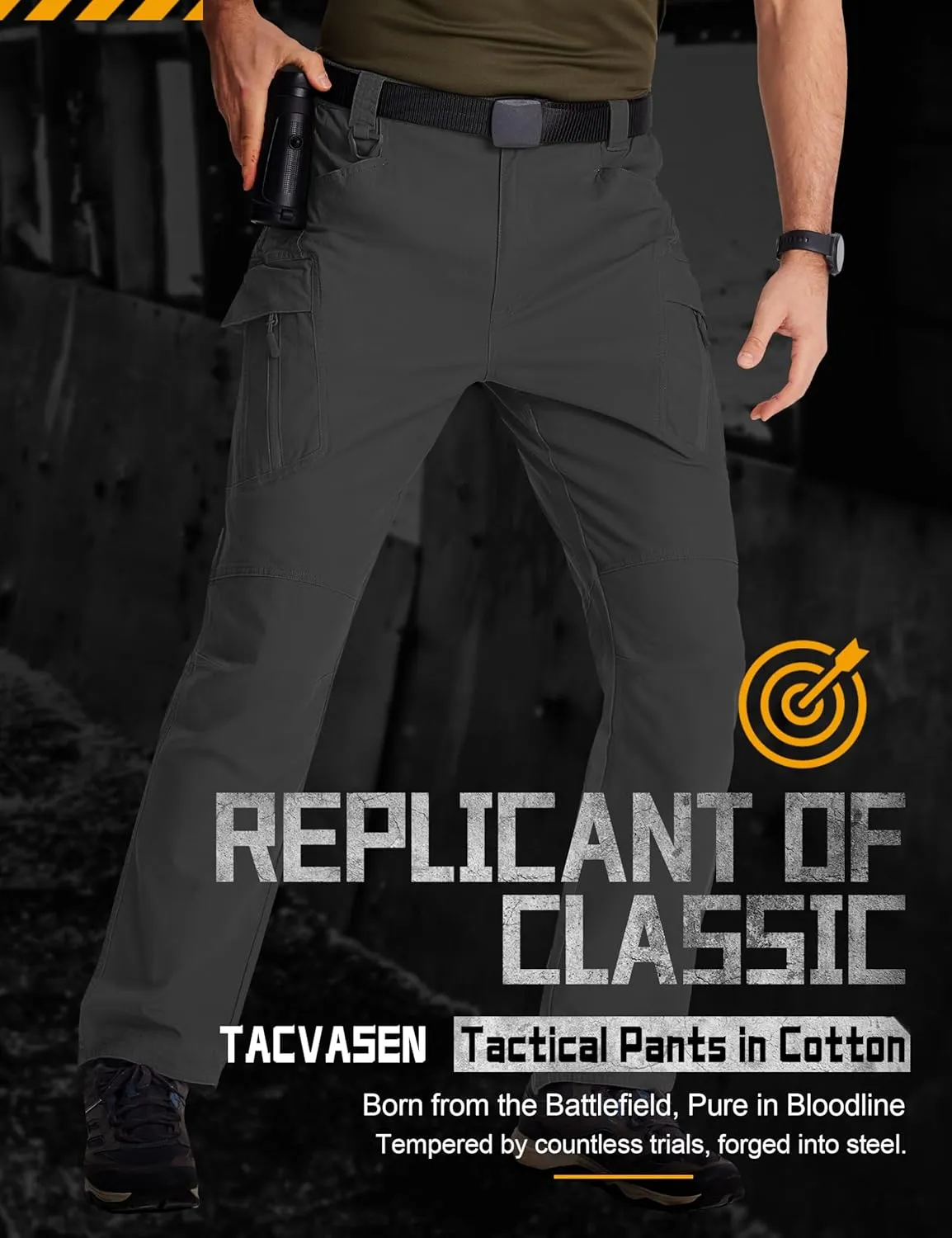 TACVASEN Men's Tactical Cargo Pants, Cotton 9 Pockets Work Pants, Stretch Hiking Pants, Lightweight Outdoor Workout Pant