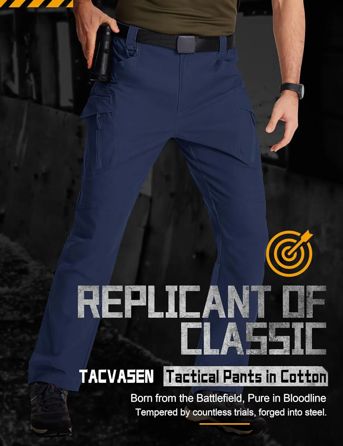 TACVASEN Men's Tactical Cargo Pants, Cotton 9 Pockets Work Pants, Stretch Hiking Pants, Lightweight Outdoor Workout Pant