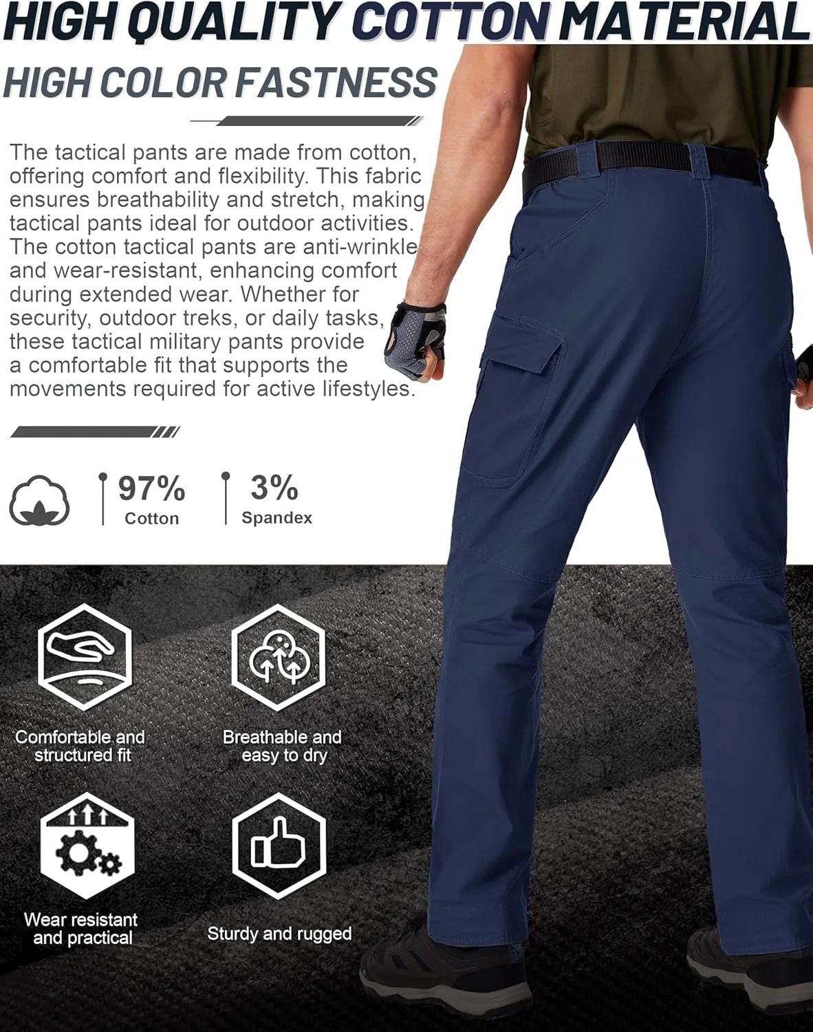 TACVASEN Men's Tactical Cargo Pants, Cotton 9 Pockets Work Pants, Stretch Hiking Pants, Lightweight Outdoor Workout Pant