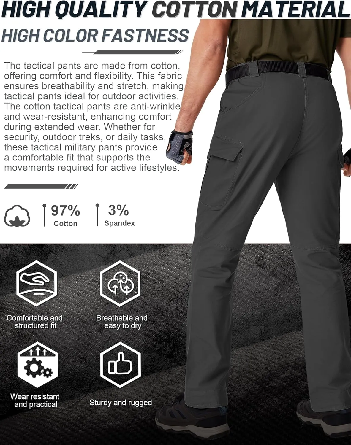 TACVASEN Men's Tactical Cargo Pants, Cotton 9 Pockets Work Pants, Stretch Hiking Pants, Lightweight Outdoor Workout Pant