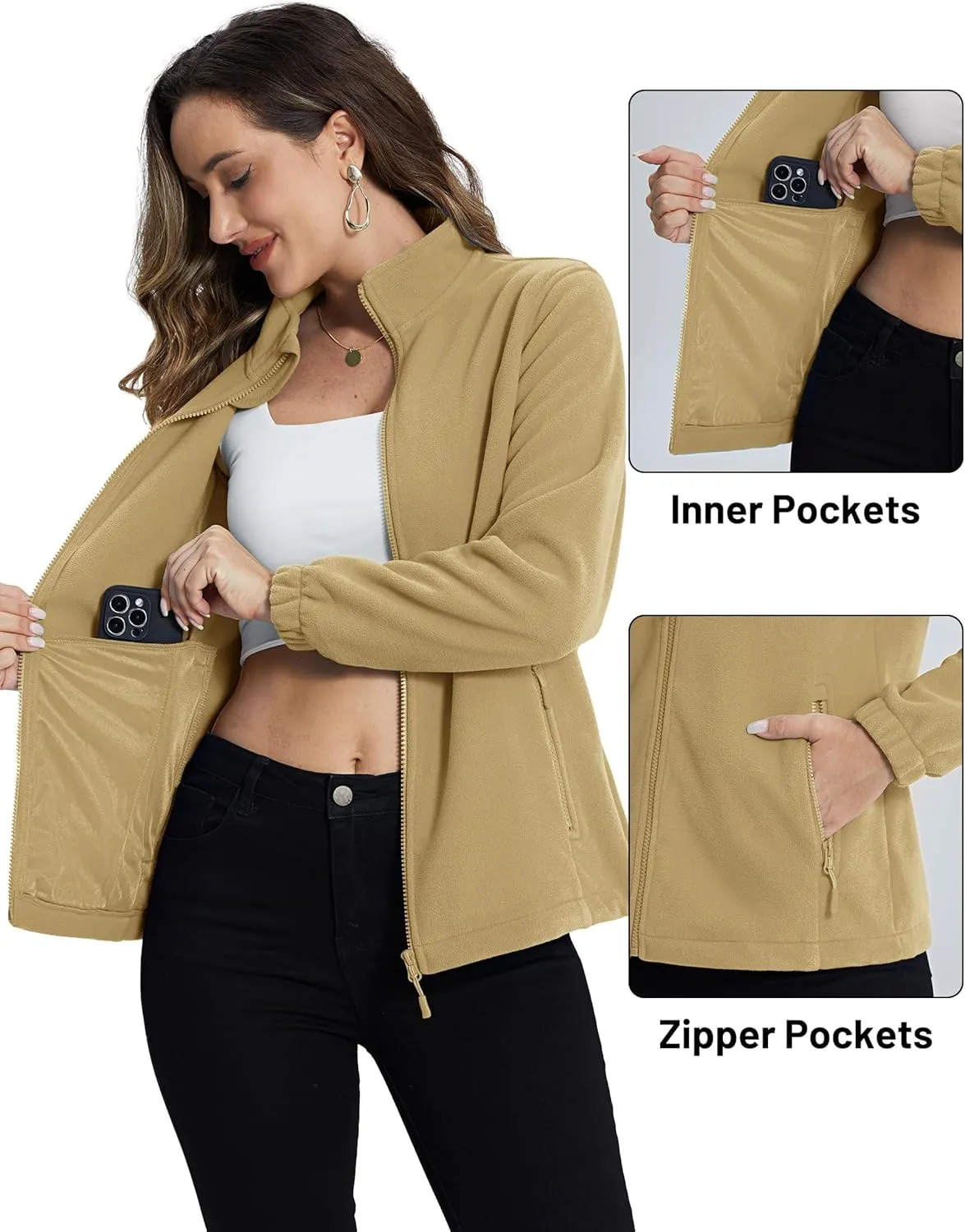 TACVASEN Women's Soft Fleece Jacket Lightweight Full Zip Sweatshirts Coat Casual Winter Warm Sweaters with Pockets