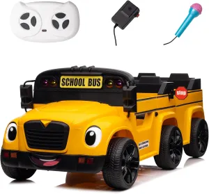 TAICO 24V 2 Seater Ride on School Bus 4WD Kids Ride on Car, 6 Wheels Ride on Toy w/Remote Control, Electric Truck Vehicle Walkie-Talkie, Microphone, LED Light, Music, Bluetooth for Boys Girls, Yellow