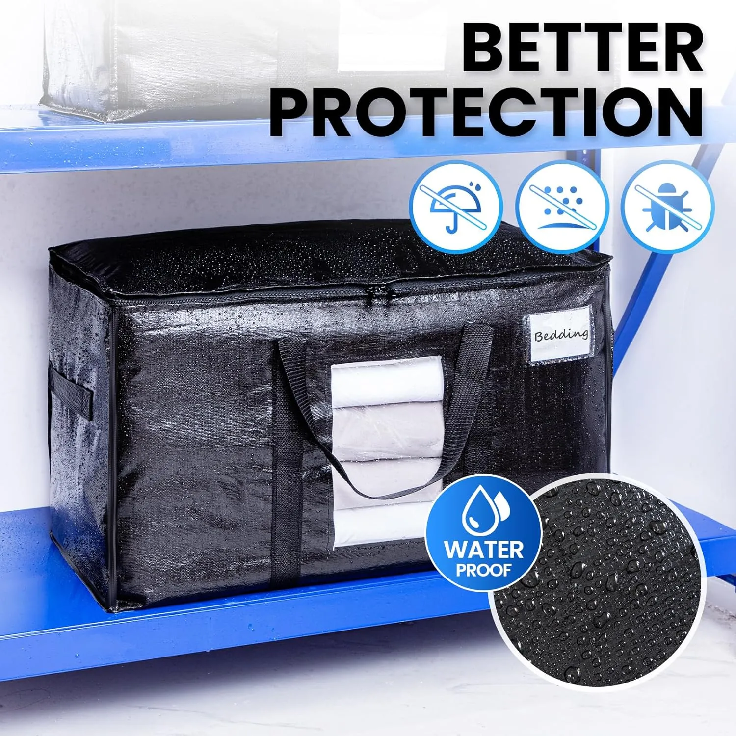 TAILI Extra Large Moving Bags, 4 Pack Black Heavy Duty Totes For Storage with Visible Window, Wrap Around Handles, Storage Bags for Space Saving, Alternative to Moving Boxes