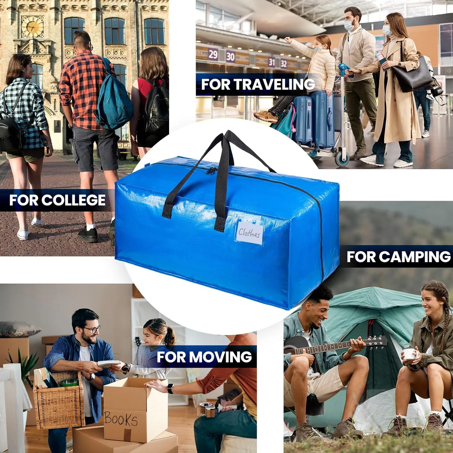 TAILI Heavy Duty Moving Bags, Clothing Storage Bags with Sturdy Zipper and Strong Handles, Blue Clothes Storage Bins, Extra Large Tote for Moving Supplies, Better than Boxes (6-Pack)