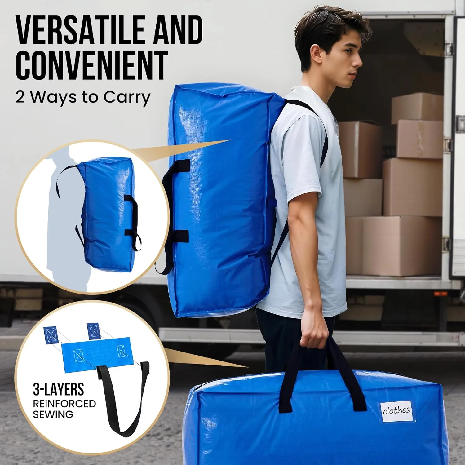 TAILI Heavy Duty Moving Bags, Clothing Storage Bags with Sturdy Zipper and Strong Handles, Blue Clothes Storage Bins, Extra Large Tote for Moving Supplies, Better than Boxes (6-Pack)