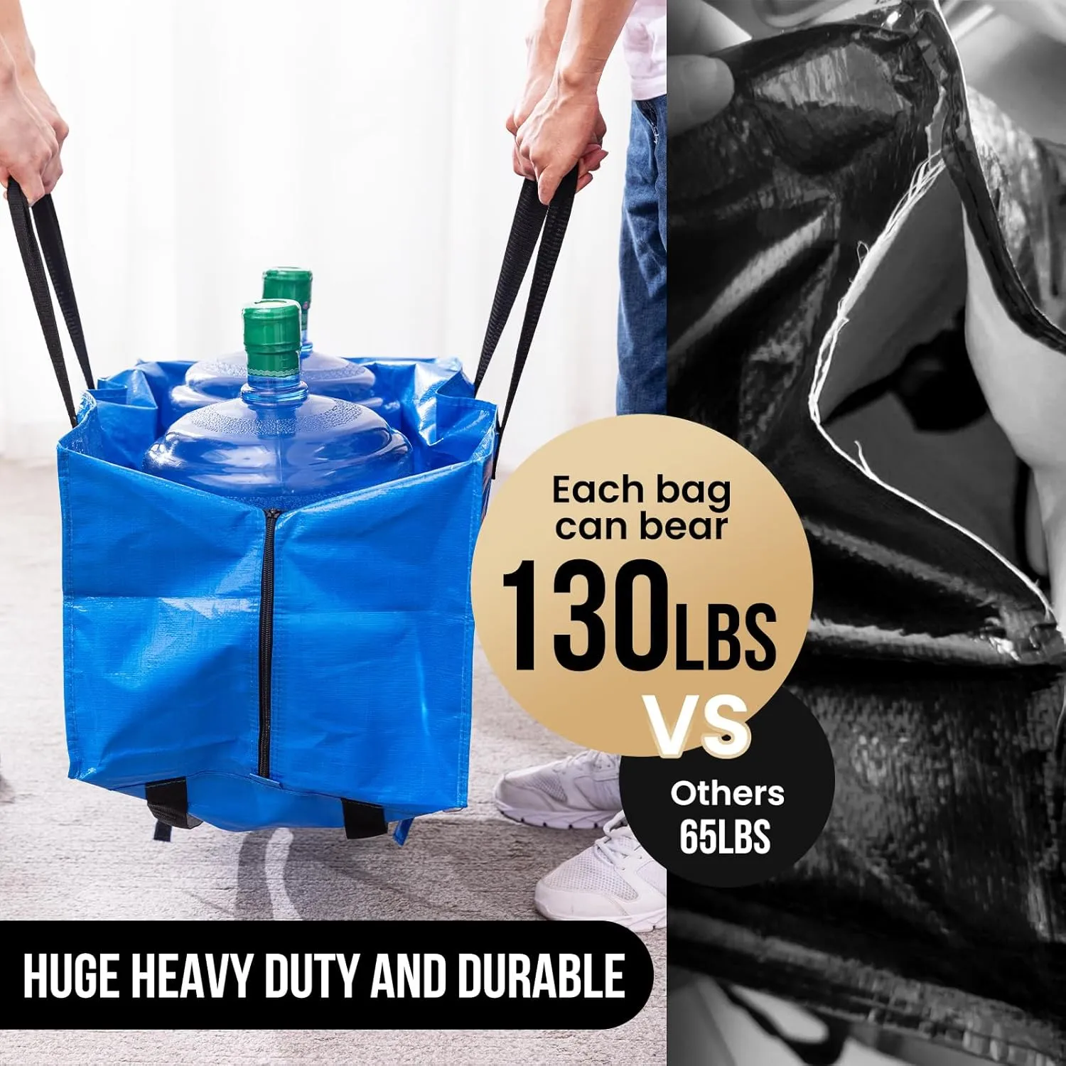 TAILI Heavy Duty Moving Bags, Clothing Storage Bags with Sturdy Zipper and Strong Handles, Blue Clothes Storage Bins, Extra Large Tote for Moving Supplies, Better than Boxes (6-Pack)