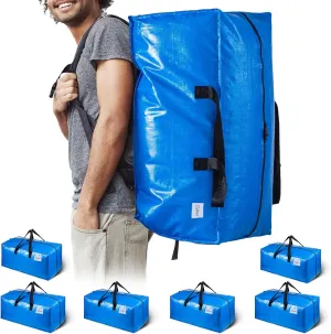 TAILI Heavy Duty Moving Bags, Clothing Storage Bags with Sturdy Zipper and Strong Handles, Blue Clothes Storage Bins, Extra Large Tote for Moving Supplies, Better than Boxes (6-Pack)