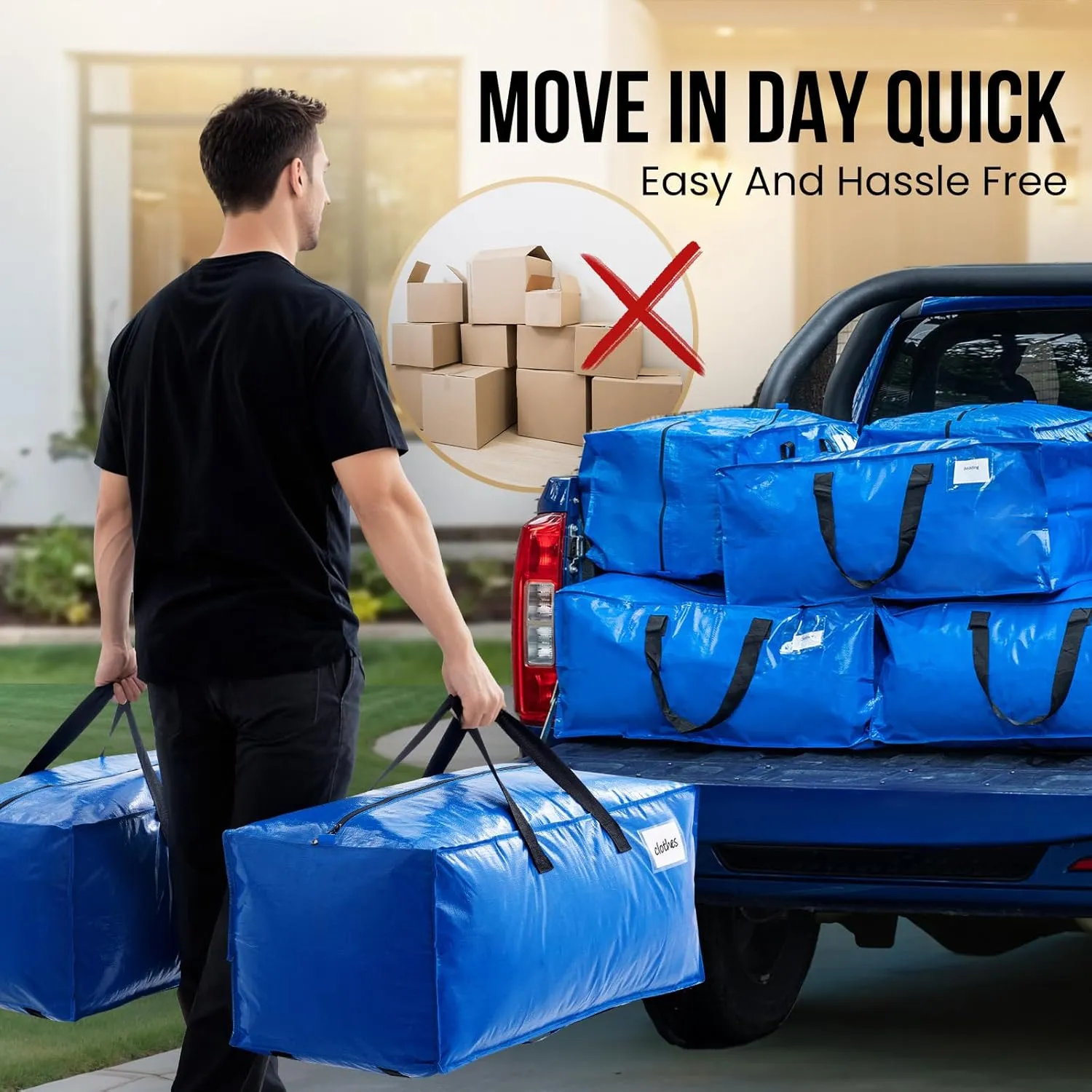 TAILI Heavy Duty Moving Bags, Clothing Storage Bags with Sturdy Zipper and Strong Handles, Blue Clothes Storage Bins, Extra Large Tote for Moving Supplies, Better than Boxes (6-Pack)
