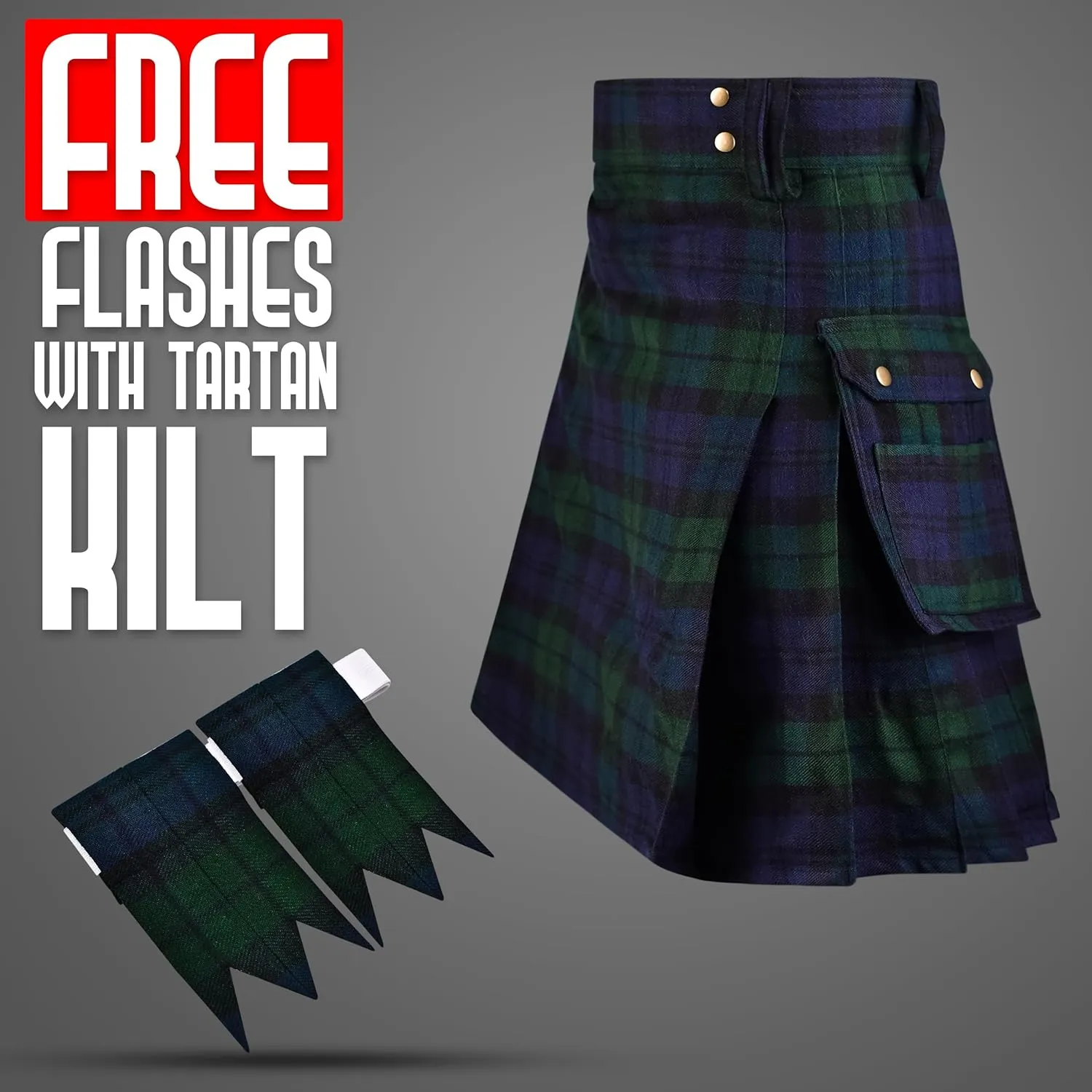 Tartan Utility Kilt for Men I 16oz Scottish Tartan Kilt 5 Yards Premium Acrylic Wool Kilts Traditional Mens Kilt