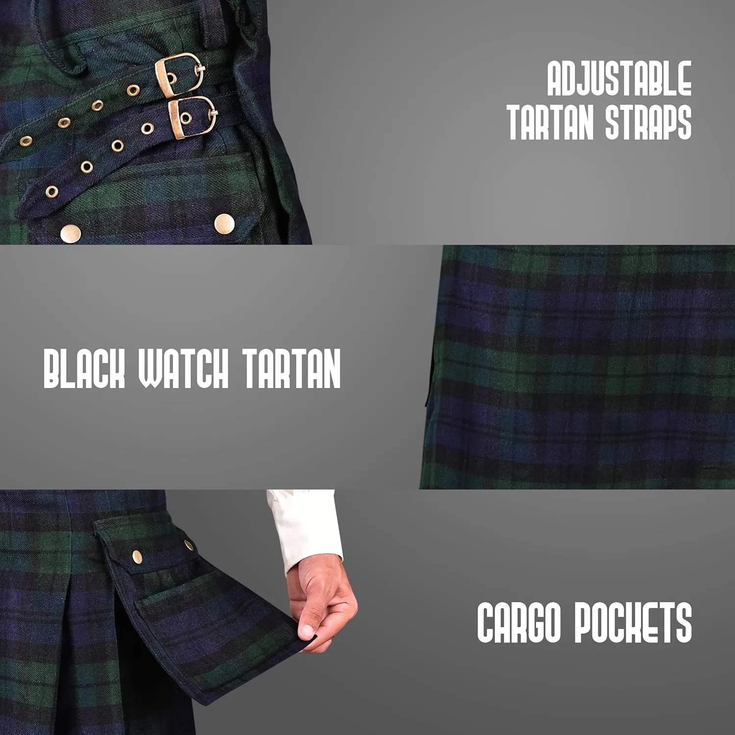 Tartan Utility Kilt for Men I 16oz Scottish Tartan Kilt 5 Yards Premium Acrylic Wool Kilts Traditional Mens Kilt