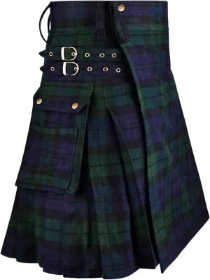 Tartan Utility Kilt for Men I 16oz Scottish Tartan Kilt 5 Yards Premium Acrylic Wool Kilts Traditional Mens Kilt