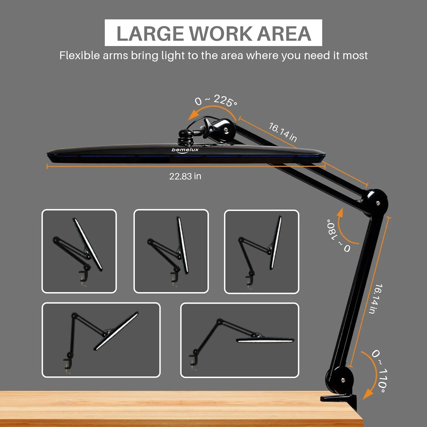 Task Lamp with Clamp, Bright 117PCS LEDs, Metal Swing Arm 24W 2200 Lumen Dimmable Led Desk Lamp for Architect Home Office Study Reading Dorm Workbench Craft, 23 Inch Lamp Head Work Lamp(Black)