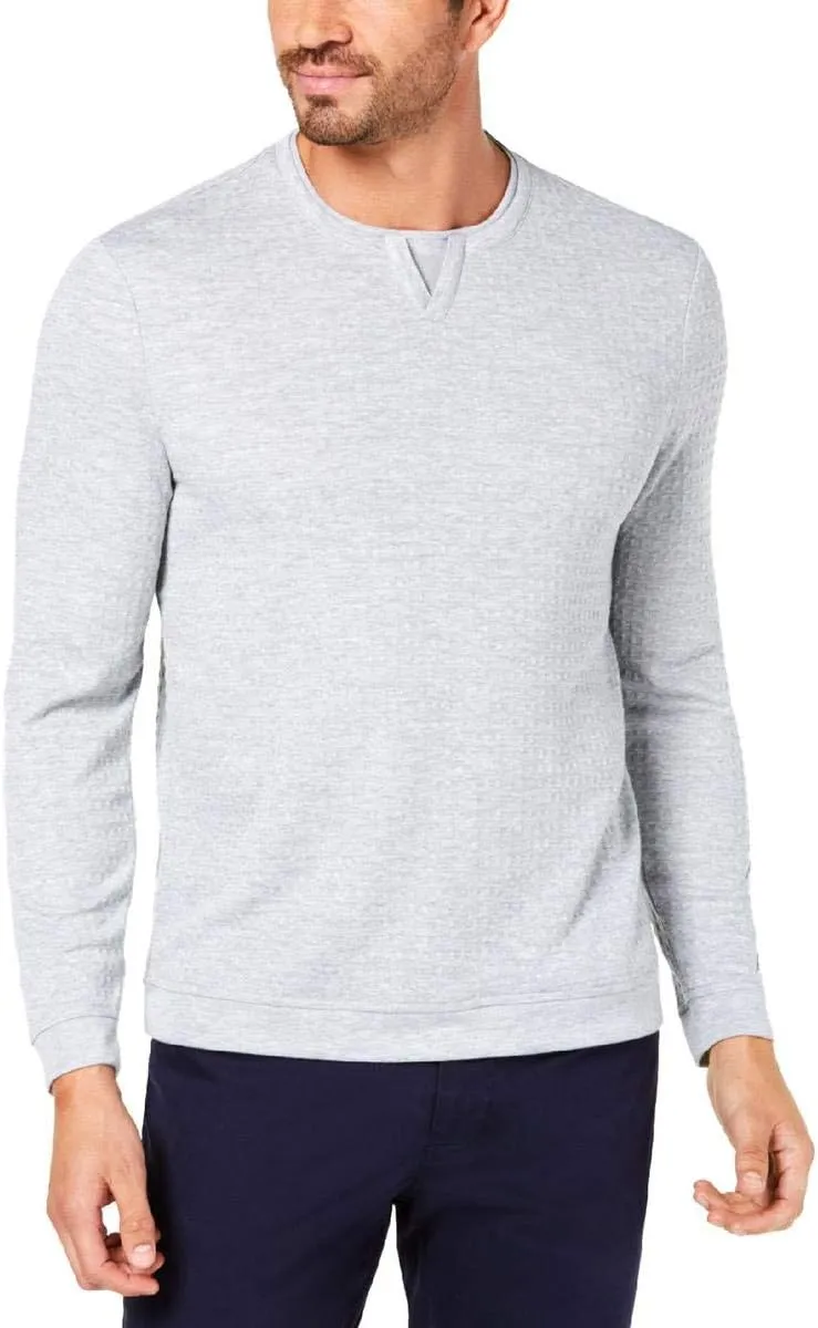 Tasso Elba Mens Big & Tall Jacquard Long Sleeves Casual Shirt Gray XL