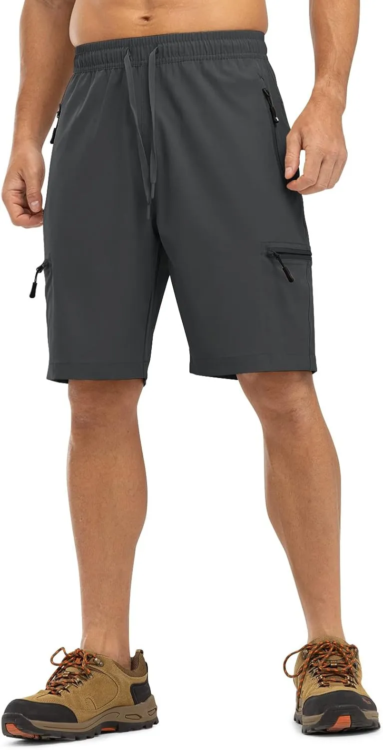 TBMPOY Men's Hiking Shorts with 5 Zip Pockets 9'' Lightweight Outdoor Work Athletic Travel Short for Men Casual Running