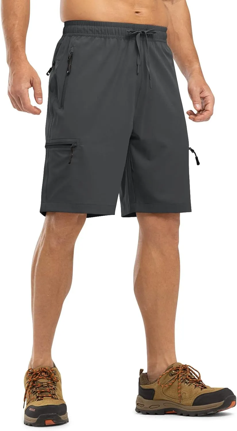 TBMPOY Men's Hiking Shorts with 5 Zip Pockets 9'' Lightweight Outdoor Work Athletic Travel Short for Men Casual Running