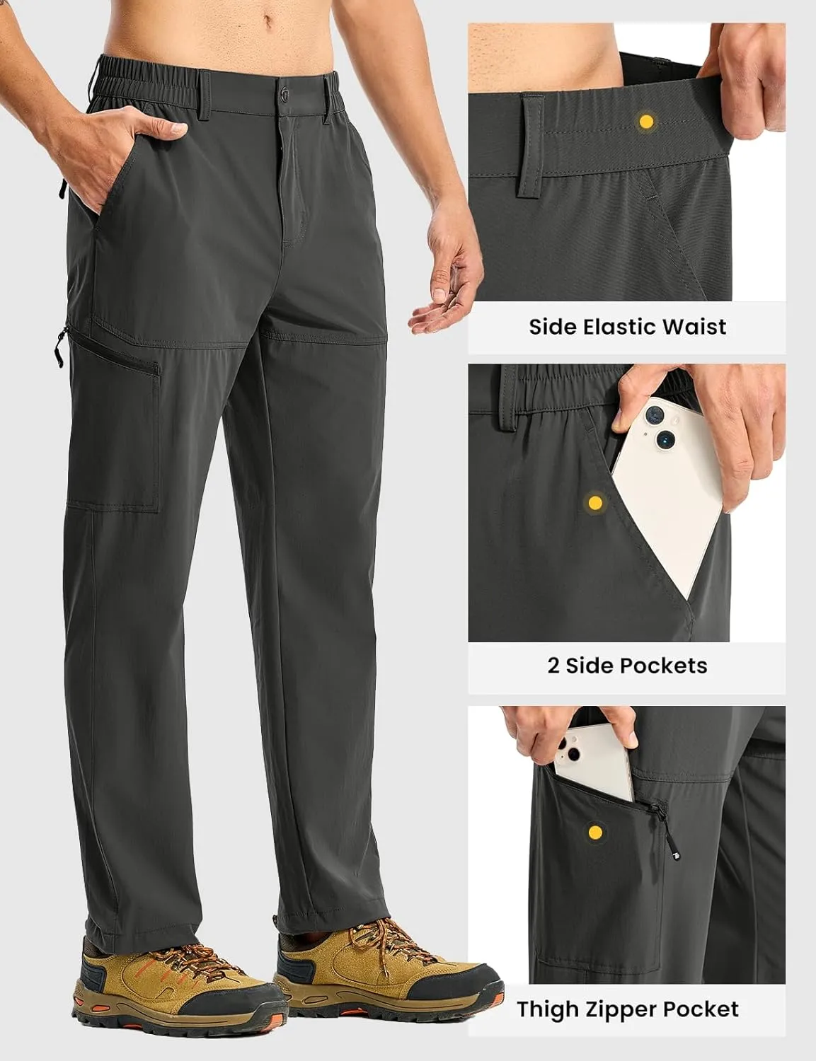 TBMPOY Men's Lightweight Hiking Pants Quick Dry 4 Pockets Stretch Water Resistant Travel Fishing Convertible Zip Cargo Jogger