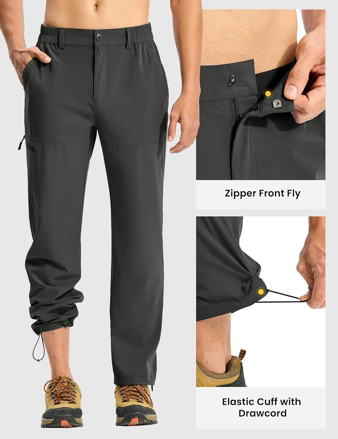 TBMPOY Men's Lightweight Hiking Pants Quick Dry 4 Pockets Stretch Water Resistant Travel Fishing Convertible Zip Cargo Jogger