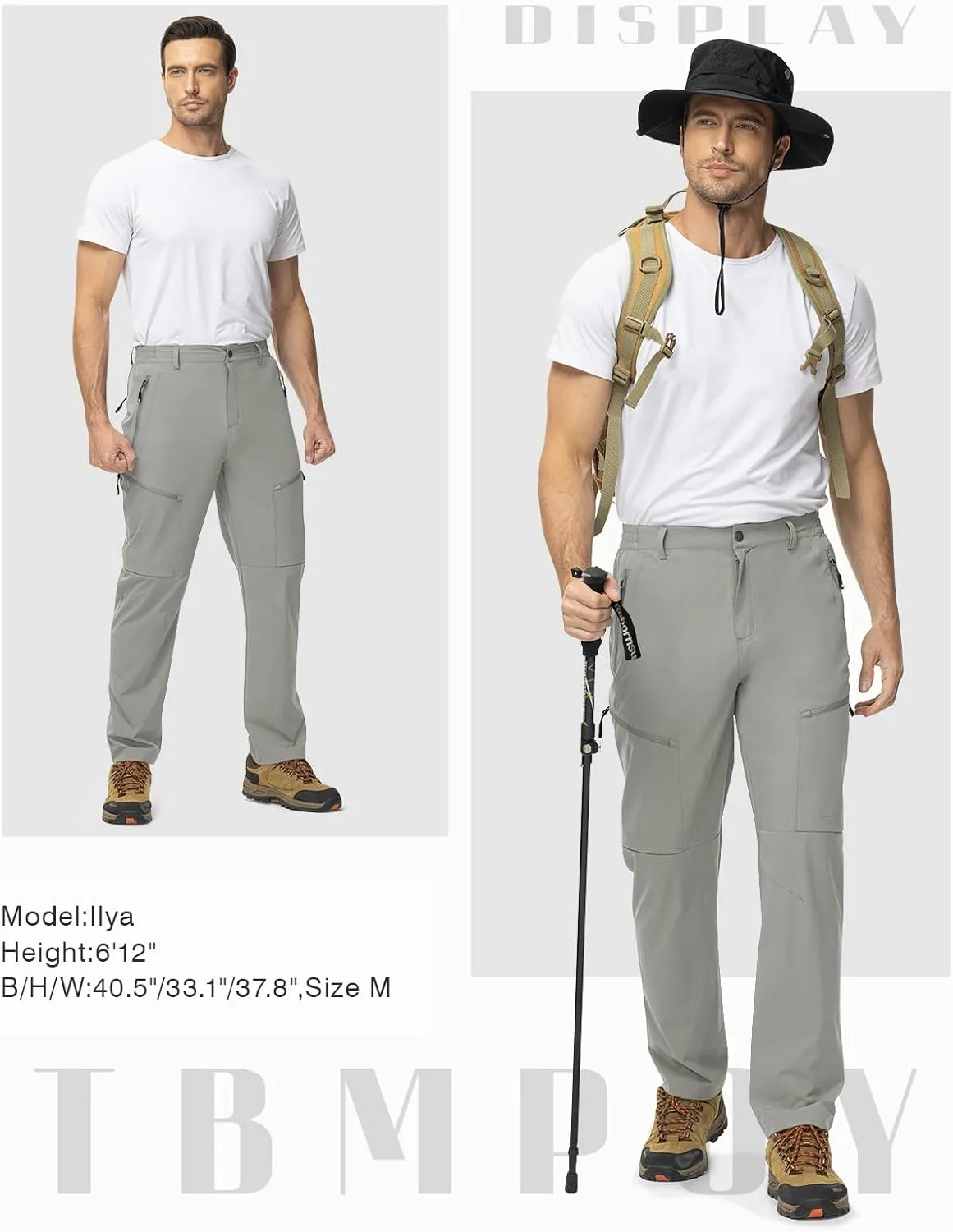 TBMPOY Men's Lightweight Hiking Travel Pants 5 Zip Pockets Stretch Quick Dry Work Pant Cargo Outdoor Camping Fishing