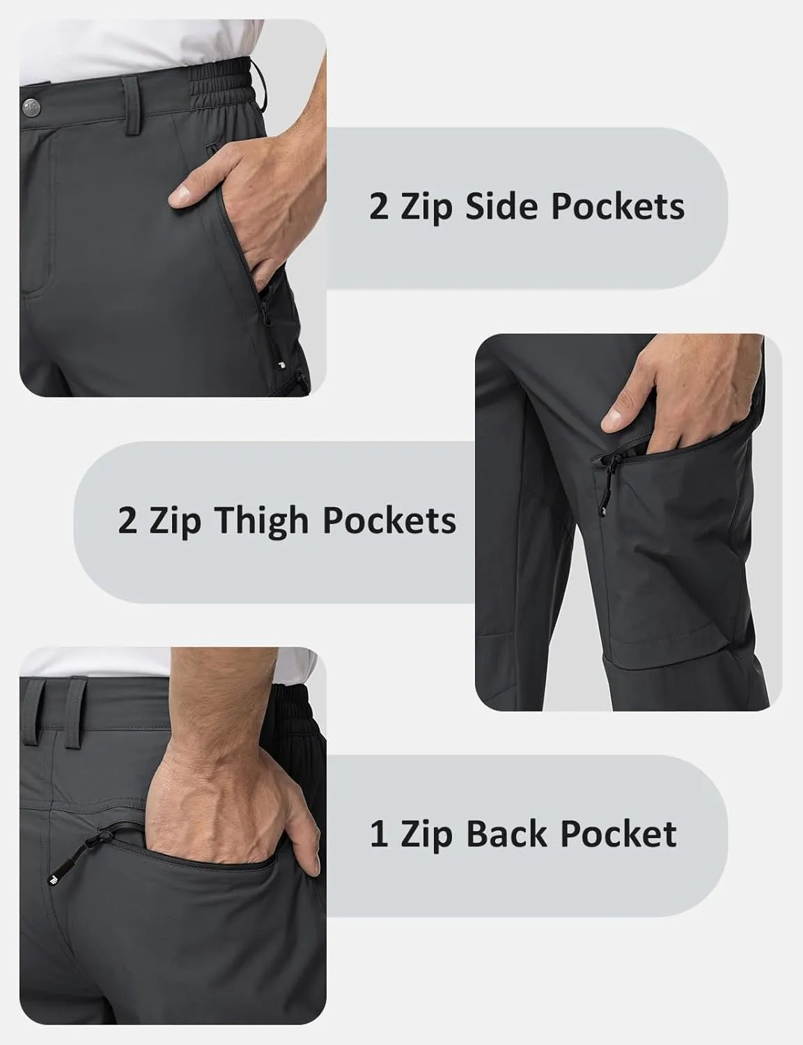 TBMPOY Men's Lightweight Hiking Travel Pants 5 Zip Pockets Stretch Quick Dry Work Pant Cargo Outdoor Camping Fishing