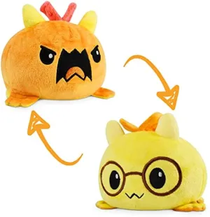 TeeTurtle - The Original Reversible Dragon Plushie - Orange   Yellow with Glasses - Cute Sensory Fidget Stuffed Animals That Show Your Mood