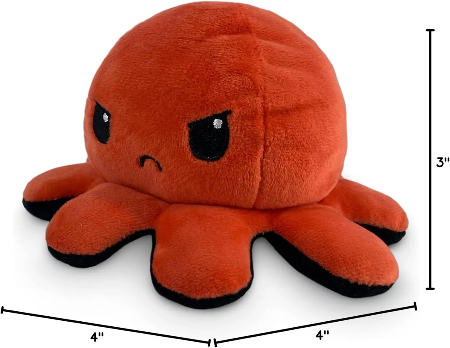 TeeTurtle - The Original Reversible Octopus Plushie - Angry Red   Rage Black - Cute Sensory Fidget Stuffed Animals That Show Your Mood, 4 inch