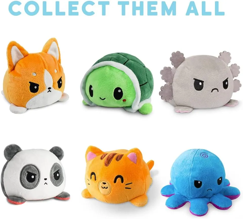 TeeTurtle - The Original Reversible Octopus Plushie - Angry Red   Rage Black - Cute Sensory Fidget Stuffed Animals That Show Your Mood, 4 inch