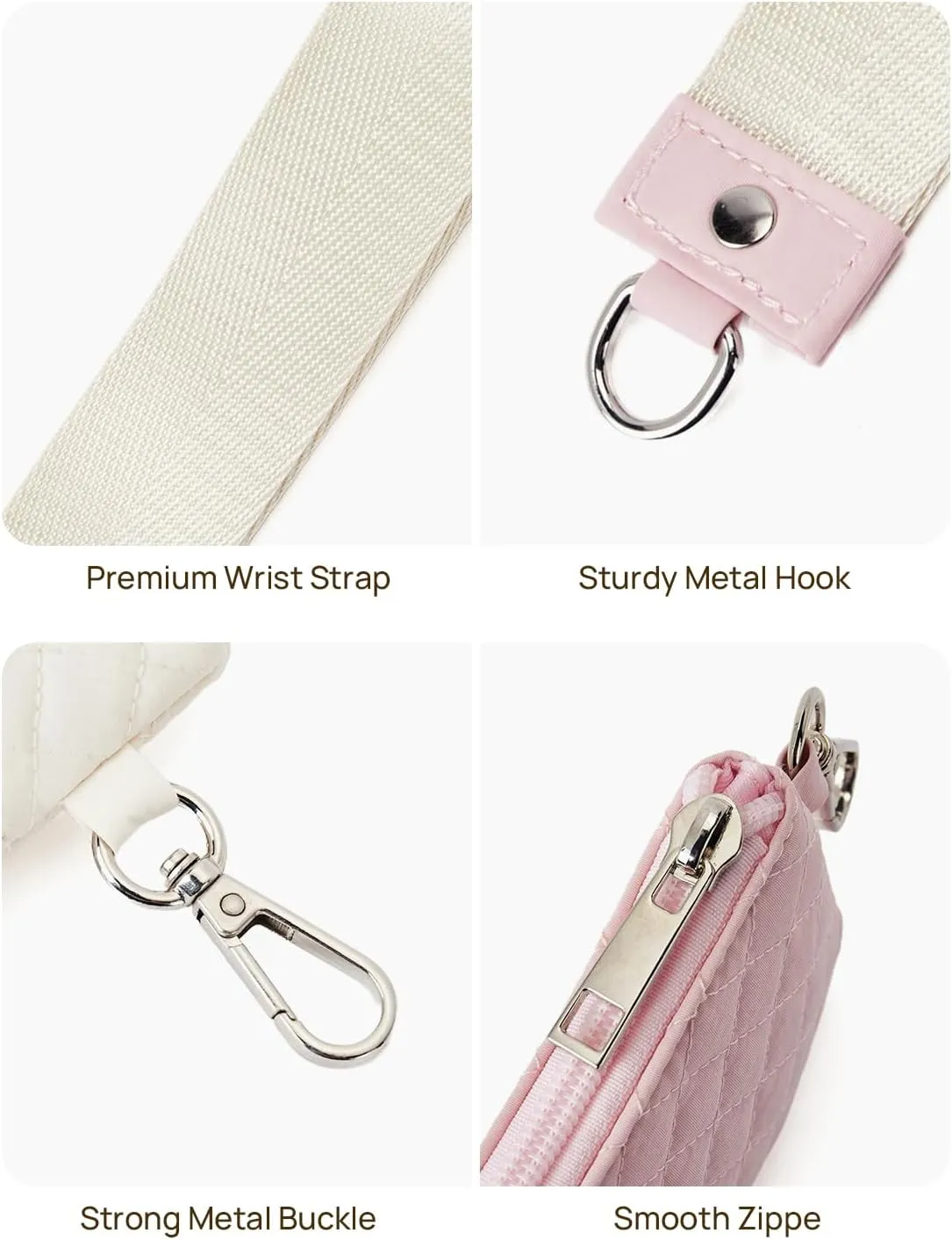 Telena Mini Zip Around Wristlet Wallets for Women Coin Purse Keychain Dual Pouch Wallet Beige Pink