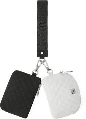 Telena Mini Zip Around Wristlet Wallets for Women Coin Purse Wristlet Keychain Dual Pouch Wallet Black Gray
