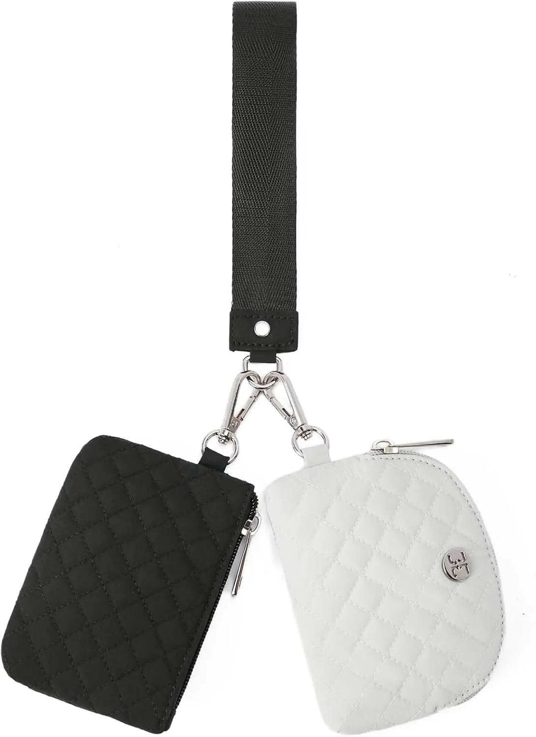 Telena Mini Zip Around Wristlet Wallets for Women Coin Purse Wristlet Keychain Dual Pouch Wallet Black Gray
