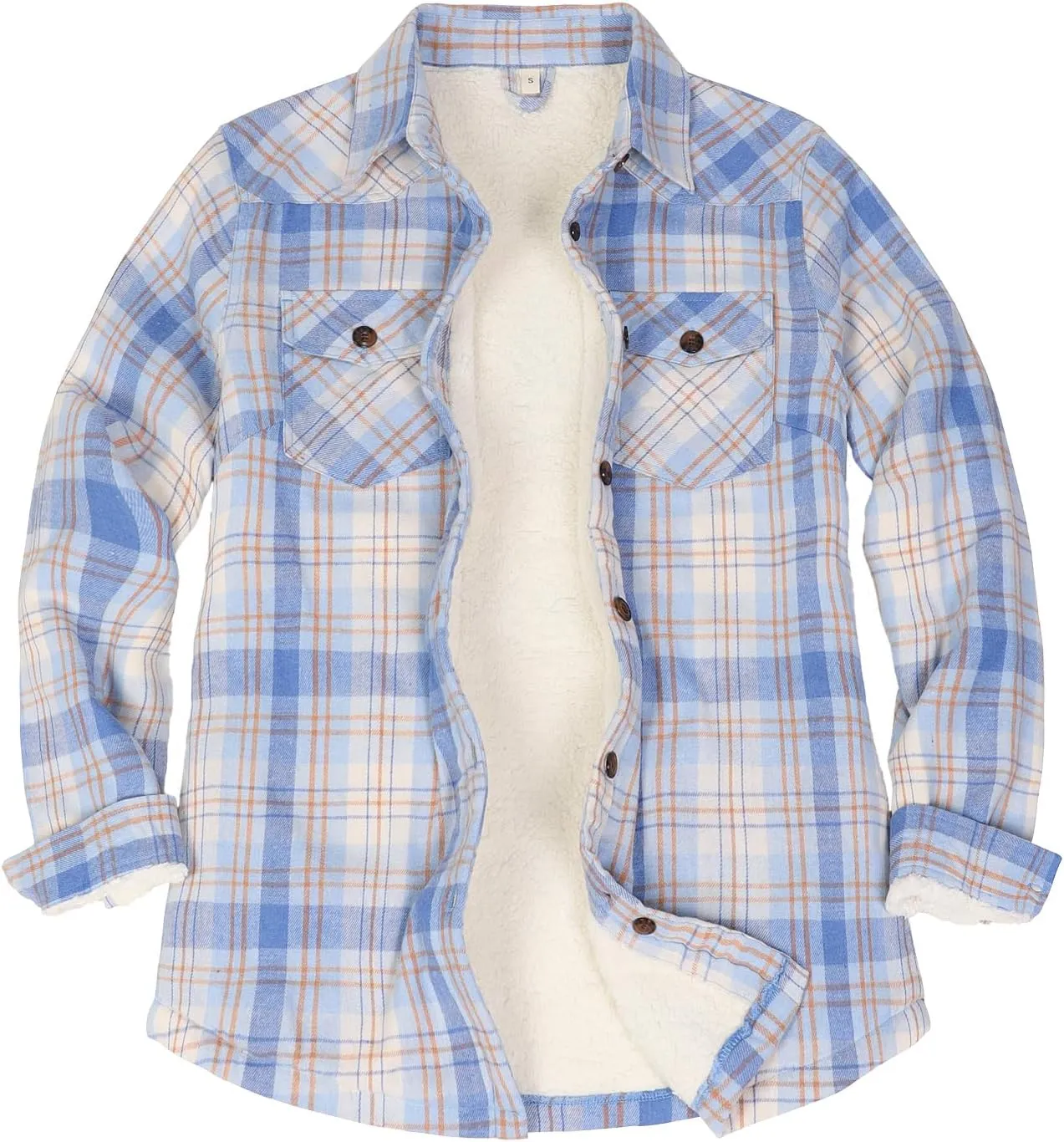 ThCreasa Womens Sherpa Lined Flannel Jacket with Hand Pockets, Plaid Button Down Fuzzy Shirt Jackets