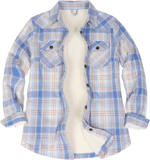 ThCreasa Womens Sherpa Lined Flannel Jacket with Hand Pockets, Plaid Button Down Fuzzy Shirt Jackets