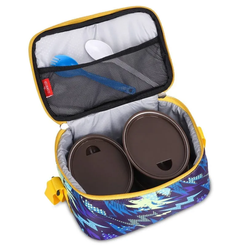 THE CLOWNFISH Snack Attack Series Polyester Printed Tiffin Carry Bag Lunch Bag Lunch Box Carrier Bag for School Picnic Travel Food Storage Bag (Blue)