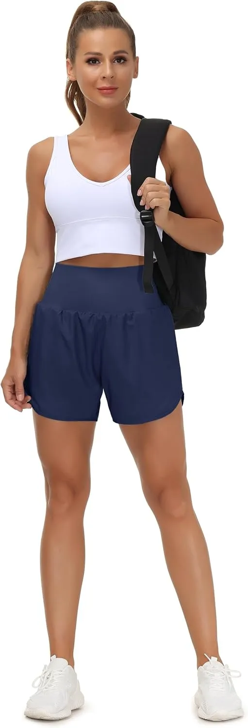 THE GYM PEOPLE Women’s High Waist Running Shorts with Liner Athletic Hiking Workout Shorts Zip Pockets