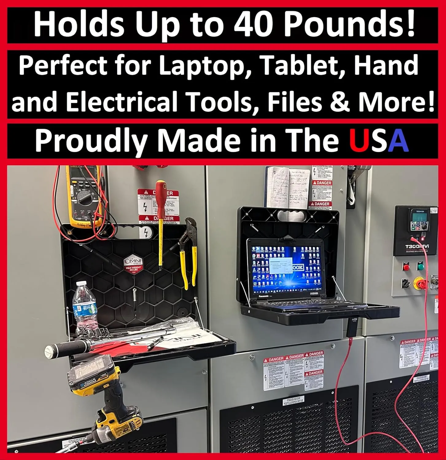The OmniShelf Portable Workstation, Magnetic Toolbox, Laptop Stand w/ 50 lb Capacity, Hands Free Workstation, Attach to HVAC, Trucks, Walls, Poles etc. (Model # OSO1 - Magnets)