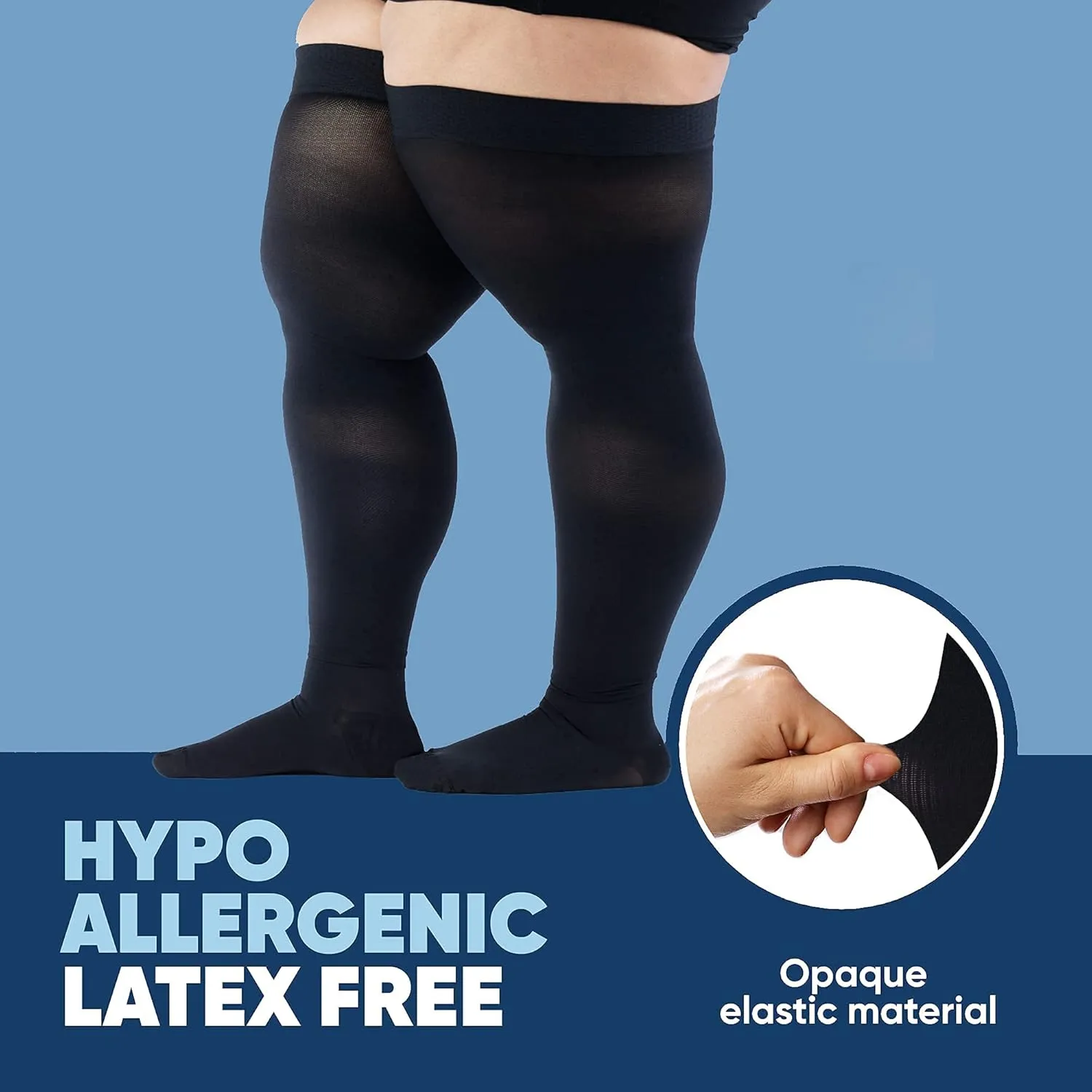 Thigh High Compression Socks for Men 20-30 mmHg - Full Length Compression Support Over Knee Stockings - Black, 7X-Large