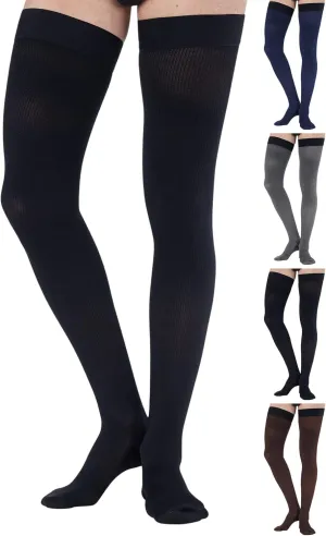 Thigh High Compression Socks for Men 20-30 mmHg - Full Length Compression Support Over Knee Stockings - Black, 7X-Large