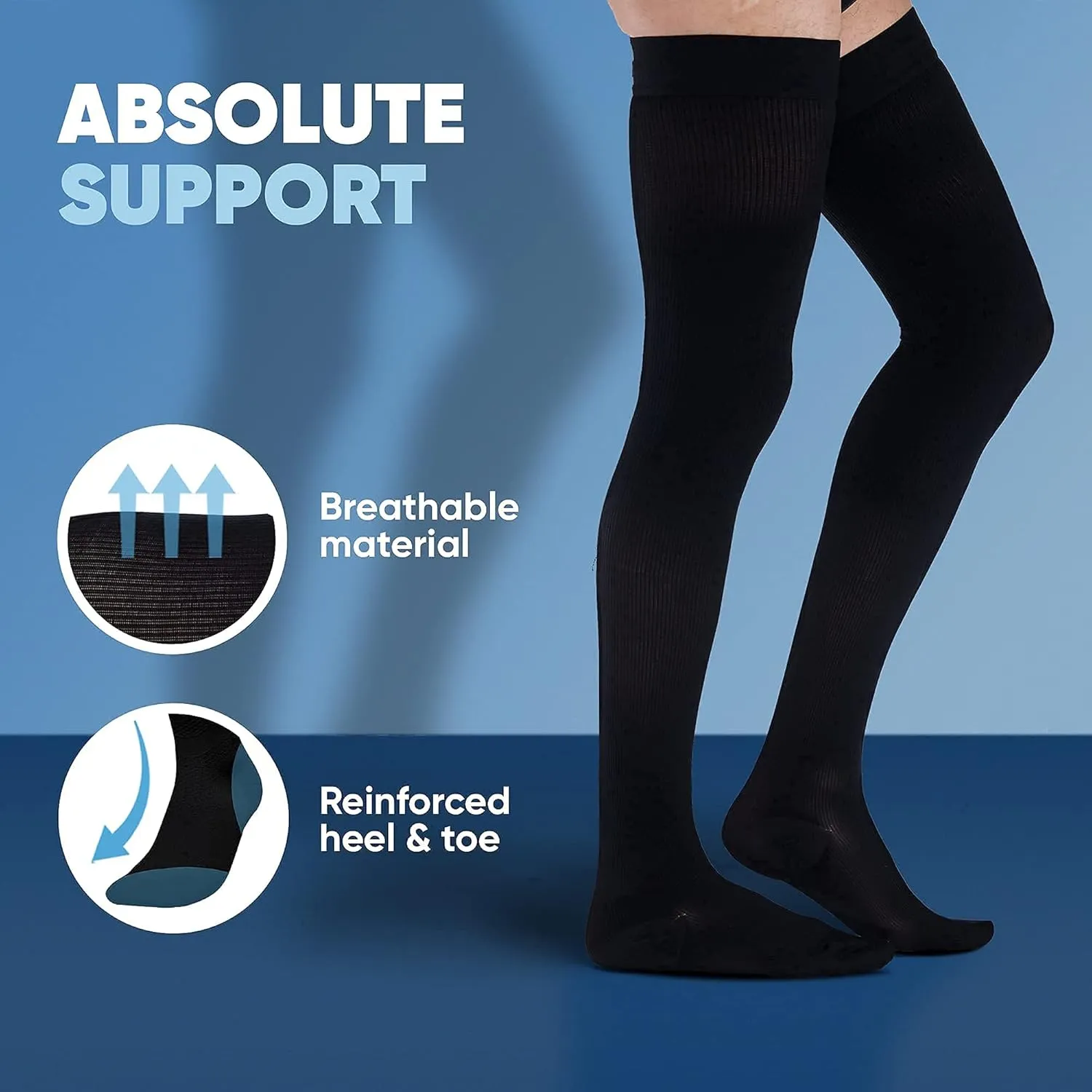Thigh High Compression Socks for Men 20-30 mmHg - Full Length Compression Support Over Knee Stockings - Black, 7X-Large